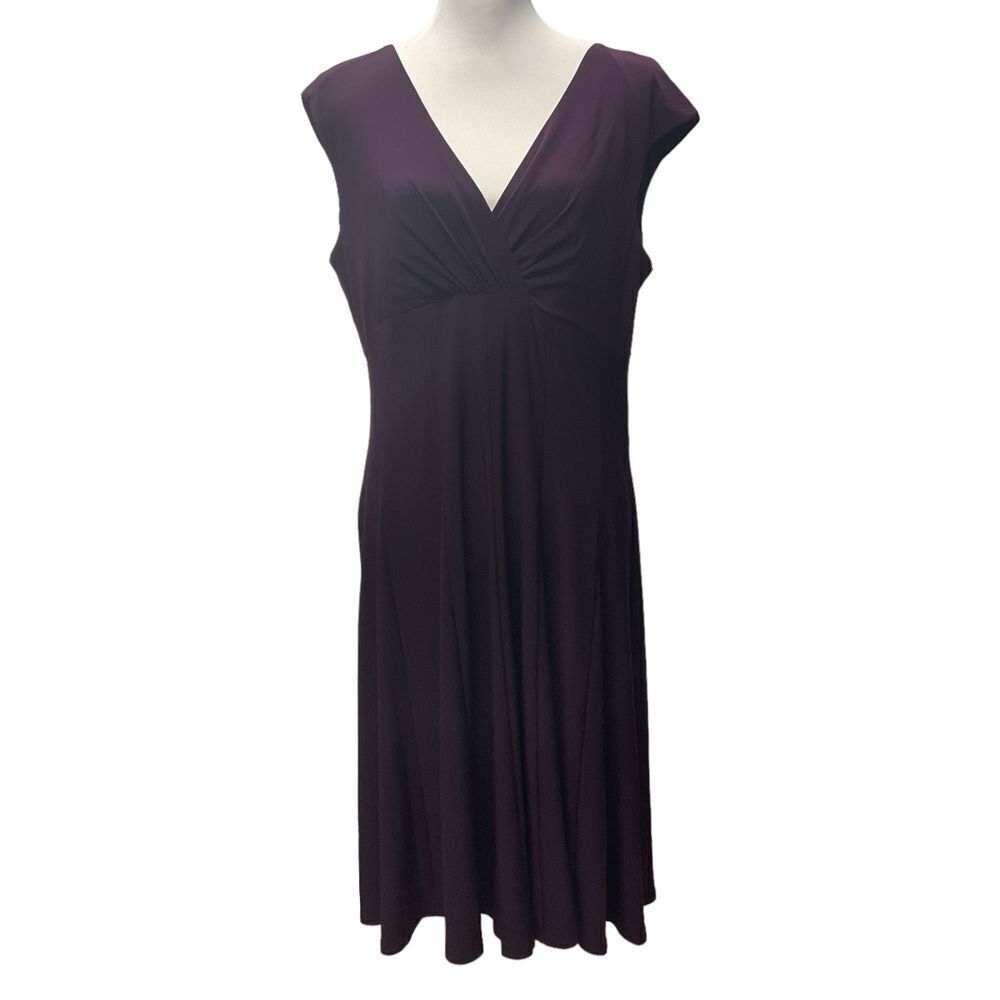 Lauren‎ Ralph Lauren Jersey Knit Surplice Midi Dress 16 Plum Cap Sleeve Stretch